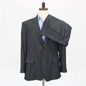 Kenneth Cole 46R 38x29 Gray Full Suit 2-Button Herringbone R651